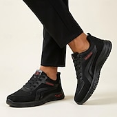baratos Tênis Casuais-Tênis esportivo casual masculino preto com cadarço, leve, respirável e confortável para caminhada, ideal para uso diário, viagens, lazer ao ar livre, atividades de fim de semana e um estilo ativo para o dia a dia.