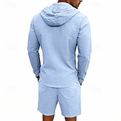 Χαμηλού Κόστους Βαμβακερό Λινό Πουκάμισο-Ανδρικά Πουκάμισο λινό 2 Κομμάτια Σετ πουκαμίσου Και Σορτσάκια Σορτς από λινό Σορτς παραλίας Σειρά Σκέτο Καθημερινά ΕΞΩΤΕΡΙΚΟΥ ΧΩΡΟΥ Διακοπές Με Κουκούλα Μακρυμάνικο Καλοκαίρι Άνοιξη