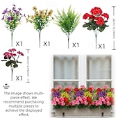 voordelige Kunstbloemen-5 bossen luxe kunstgeraniums, kleurechte UV-beschermde kunstbloemen met groen, onderhoudsarme sierplanten voor thuis, terras, veranda, vensterbank, hangmand, bruiloft
