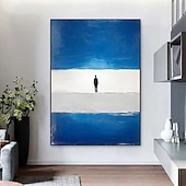 cheap Landscape Paintings-Minimalist Beach Art 100% Hand Painted Blue White Beach Oil Painting Modern Blue Landscape Home Decor Contemporary  Wall Art