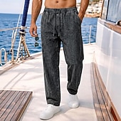 abordables pantalones casuales-Pantalones softfade™ para hombre, pantalones casuales de verano, pantalones vaqueros 100% algodón, cintura elástica con cordón, pierna recta, lisos, cómodos, transpirables, largos, casuales, para uso diario, actividades al aire libre, vacaciones.