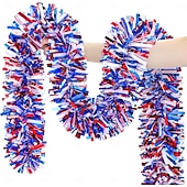  66 stop (20,2 m) vlastenecké dekorace ke 4. červenci, červeno-bílo-modré girlandy s kovovým pozlátkem, girlandy na 4. července pro domácí stromeček, průvod aut, pamětní den, vnitřní a venkovní párty