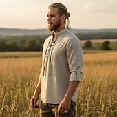  Médiéval Renaissance Chemise Manches longues Pirate Viking Déguisement Homme Halloween Carnaval Performance LARP Foire de la Renaissance Adulte Chemise