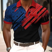 cheap Patriotic 250 Polos-4th of July 2026 250th Men's American US Flag Polo Shirts Short Sleeve Polo Shirts Collared Shirts Casual Outdoor Athleisure Daily Wear 3D Print Buttons Spring &amp; Summer Blue Red Gray