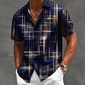 preiswerte Geometrische Muster-Herren Farbverlauf Linie Abstrakte Kunst Hemd Knopfhemd Kurzarm Modisch lässig Streetwear Urlaub Frühling Herbst Umlegekragen 3D-Druck Hemden mit Kragen Schwarz Burgunderrot Dunkelblau Grau