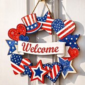 economico 250° Anniversario degli Stati Uniti-decorazioni in legno per il 4 luglio, ghirlande patriottiche per la porta d'ingresso, decorazioni per il giorno dell'indipendenza, segno stellare di benvenuto, decorazione per il Memorial Day da