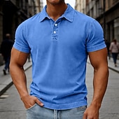 abordables Polo classique pour homme-Chemises Polo SoftFade™ pour hommes 100% coton chemise à lavage acide décontractée vacances col manches courtes mode basique uni vintage usé été printemps bleu marron foncé noir vert clair violet