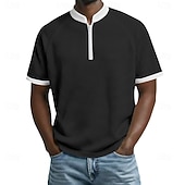 זול חולצת פולו קלאסית לגברים-בגדי ריקוד גברים חולצות פולו וופל חולצות פולו קזו'אל יומי רבע מיקוד שרוולים קצרים אופנתי בסיסי קולור בלוק רוכסן קל משקל קיץ אביב רגיל שחור לבן בורגנדי כחול נייבי כחול סקיי סגול חולצות פולו וופל