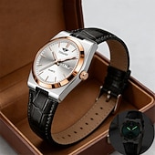 baratos Relógios Quartz-Relógio masculino de quartzo para negócios - relógio de pulso social com pulseira de couro e bisel em ouro rosa, relógio analógico luminoso com dia e data, relógio minimalista à prova d'água para