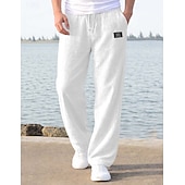 cheap Holiday-Men's Linen Pants Trousers Summer Pants Baggy Pants Beach Pants Drawstring Elastic Waist Straight Leg Plain Comfort Breathable Full Length Casual Daily Holiday Vacation Fashion Loose Fit Blue White