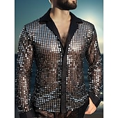 baratos Tops-Retro Vintage Anos 70 Anos 80 Japonesa/Curta Hippie Discoteca Paetês Metálico Brilhante Fantasia Homens Fantasia de Carnaval Natal Dia Das Bruxas Carnaval Festa Parada do Orgulho Mês do Orgulho Adulto