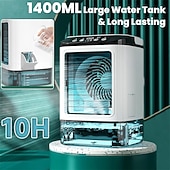economico Ventilatori da Scrivania-Ventilatore condizionatore portatile, raffrescatore evaporativo personale da 1400 ml con 10 ore di autonomia, ventilatore da tavolo con umidificatore a nebulizzazione, mini condizionatore a 3 velocità