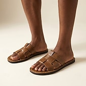 cheap Vacation Sandals-Men's Brown Slide Sandals Open-Toe Casual Summer Slippers Lightweight Comfort Beach Footwear for Vacation, Travel, Resort Wear and Everyday Warm Weather Use