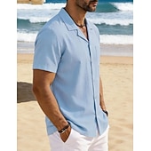economico Vacanza-Per uomo Camicia Camicia di lino Camicia Estiva Camicia da Spiaggia Camicia con Bottoni Semplice Vacanza Ferie Nero Bianco Blu marino Azzurro cielo Manica Corta Collo a Lancia Estate Primavera