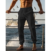 preiswerte Urlaub-Herren Cargo-Hosen Leinenhosen Hose Sommerhose Strandhose Kordelzug Elastischer Bund Mehrere Taschen Einfach Komfort Atmungsaktiv Täglich Outdoor Strand Urlaub Mode Schwarz Weiß Unelastisch