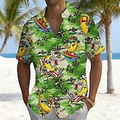 cheap Food &amp; Drinks-Men's Coconut Tree Banana Surfing Summer Hawaiian Shirt Button Up Shirt Aloha Shirt Short Sleeve Hawaiian Funny Vacation Summer Spring Turndown 3D Print Collared Shirts Front One Pocket Blue Purple