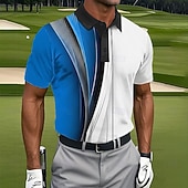abordables Men's Golf Polo-Men's Geometic Golf Sports Polo Shirts Short Sleeve Polo Shirts Collared Shirts Casual Athleisure Buttons Summer Spring Blue Red Purple