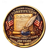 cheap U.S. 250th Anniversary-U.S. Constitution 250th Anniversary Commemorative Coin, 'We The People' Medal, Patriotic Collectible with Quill, American Flags, Liberty &amp; Justice Historical Gift