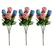 cheap U.S. 250th Anniversary-3Pcs 250th Anniversary Artificial Chrysanthemums &amp; Rose Flowers, Reusable Plastic Flowers for American Independence Day Decorations, 4th of July Party Decor, Home &amp; Garden Centerpieces