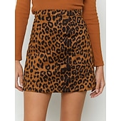 economico Gonne grafiche-Per donna Gonna in finta pelle scamosciata Moda Casual Mini Vita Alta Gonne Leopardo Stampato Micro-elastico Quotidiano Streetwear Marrone Verde Beige Primavera