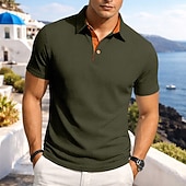 cheap Men's Classic Polo-Men's Textured Waffle Knit Polo Shirt Casual Business Classic Short Sleeve Fashion Modern Solid Color Quick Dry Color Block Summer Spring Regular Fit Blue Black White Navy Blue Army Green Textured