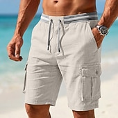 economico Vacanza-Per uomo Pantaloncini cargo Shorts di Lino Pantaloncini Estivi Shorts da Spiaggia Coulisse Elastico in vita Tasca di carico Blocco di colori Tinta unita Comodità Traspirante Lunghezza al ginocchio