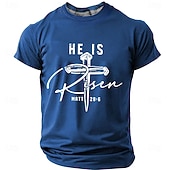 economico Magliette di fede-Maglietta da uomo a maniche corte con stampa croce di Gesù, tinta unita, girocollo, stile vintage retrò, ideale per festival quotidiani, blu, nero, bordeaux, estate, primavera, taglie S, M, L, XL,