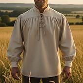  Medieval Renaissance Shirt Pirate Viking Fancy Dress Men's Viking Pirate Halloween Carnival Performance LARP Ren Faire Adults' Shirt