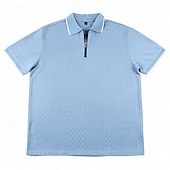 baratos Polo Clássico Masculino-Homens Polo com zíper Textura Casual Feriado Lapela Quarter Zip Manga Curta Moda Básico Tecido Jacquard Quarter Zip Verão Normal Azul Claro Preto Branco Vinho Azul Marinha Caqui Polo com zíper