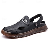 billiga Avslappnade sandaler-Men's Brown Faux Leather Adjustable Strap Mules Summer Casual Slip-On Shoes for Outdoor, Vacation and Daily Wear