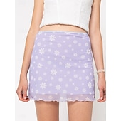 abordables Jupes graphiques-Femmes Jupe de vacances Mode Occasionnel Mini Taille haute Jupes Floral Imprimé Micro-Élastique Quotidien Rue Bleu Blanche Violet Fuchsia Été