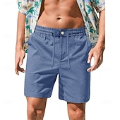 cheap Classic-Men's Shorts Linen Shorts Summer Shorts Beach Shorts Drawstring Elastic Waist Plain Comfort Breathable Short Daily Outdoor Beach Vacation Fashion Blue Black Inelastic