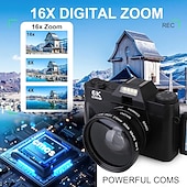 Недорогие Экшн-камеры-Цифровая фото- и видеокамера 6K, камера для видеоблогинга 64 Мп с автофокусом, поворотным экраном на 180°, вспышкой, замедленной съемкой и широкоугольным объективом. &amp;макрообъектив, компактная камера