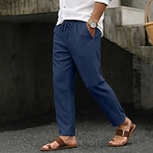 economico retrò-Per uomo Pantaloni Estivi Pantaloni da Spiaggia Coulisse Tasca Elastico in vita Semplice Comodità Traspirante Lunghezza intera Quotidiano Spiaggia Vacanza Vacanza Hawaiano Blu Nero Inelastico