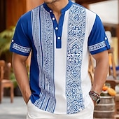 abordables Motif ethnique-Homme Géométrique Ethnique Floral complexe Chemise Chemise boutonnée Chemise Henley Manche Courte Vintage Rétro Fête Décontracté Quotidien Été Printemps Col montant Col Henley Impression 3D Chemise