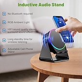 levne Školka noční světla-Bezdrátový indukční reproduktor se stojánkem na telefon, přenosný stereo zesilovač otočný o 360 stupňů, RGB světlo, bezdrátové připojení 5.3, ideální pro muže, ženy, teenagery, kuchyň a koupelnu
