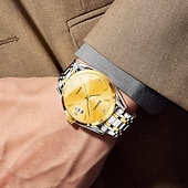 economico Orologi al quarzo-Orologio da polso di lusso da uomo in oro, al quarzo, elegante e alla moda, con bracciale a maglie in acciaio inossidabile, datario, impermeabile, orologio classico ed elegante, regalo perfetto per