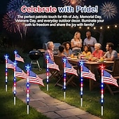 billiga Pathway Lights &amp; Lanterns-8 anslutna i 1 solcellsdrivna amerikanska flagggångslampor röda, vita och blå trädgårdsljus för 250-årsfirandet av självständighetsdagen patriotiska vattentäta LED-trädgårdsdekorationer för utomhusbruk, 4 juli och minnesdagen.