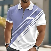 baratos Polo Geométrico Masculino-Homens Geométrico Camisas Polo Manga Curta Camisas polo Lapela Casual Ao ar livre Feriado Roupa Diária Bolsos Impressão 3D Primavera Verão Azul Preto Roxo