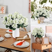  6 חבילות פרחים מלאכותיים גרניום לקישוט חיצוני, פרחי גרניום משי במראה עמיד בפני UV צמחים מלאכותיים אמיתיים לדלת הכניסה גינה מרפסת עציץ פטיו מרפסת חצר בית מקורה