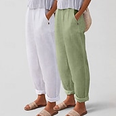 Χαμηλού Κόστους Κάτω-Πολυσυσκευασίες 2 τεμαχίων γυναικείο παντελόνι 100% βαμβάκι καλοκαιρινό παντελόνι casual παντελόνι διακοπών βασικό ψηλόμεσο απλό τσέπη άνεση μαλακό αναπνεύσιμο ανελαστικό casual καθημερινό αθλητικό λευκό+πράσινο λευκό+χακί