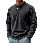 abordables T-shirt Henley décontracté-Homme Chemise Henley Chemise 100% coton délavée à l'acide T-shirt manche longue Vintage Rétro Vintage Occasionnel Le style rétro Lavé Henley Occasionnel Printemps Automne Toutes saisons Marron fonc