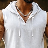 preiswerte Fitness Tank-Tops-Herren Tank Top Weste Unterhemd Ärmelloses Shirt Ärmellos Mit Kapuze Sommer Einfach Mode Designer Lässig Mit Kapuze Lässig Outdoor Fitnessstudio Schwarz Weiß Gelb Top T-Shirt für Herren