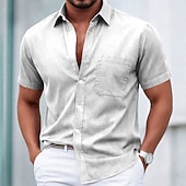 Недорогие Camisas casuais inteligentes masculinas-SoftFade™ Men's Shirt Casual Shirt Faded Shirt Garment Dyed Black White Pink Burgundy Navy Blue Short Sleeve Plain Shirt Collar Casual Daily Front Pocket Clothing Apparel Cotton