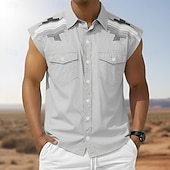 cheap Men's Western Shirts-Men's Geometric Pattern Vintage Ethnic Western Shirt Cowboy Shirt Sleeveless Shirt Sleeveless Western Style Outdoor Work Causal Summer Spring Turndown 3D Print Button Up Shirts Blue Khaki Gray