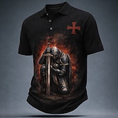 abordables Polo vintage para hombre-Hombre Caballeros templarios Camisetas polo Manga Corta Camisas de polo Diseño Vintage Casual Calle Ropa Deportiva Ropa Cotidiana Impresión 3D Botones Malla Transpirable Verano Primavera Negro Blanco