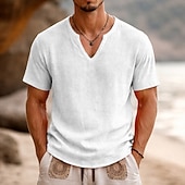 voordelige Katoenen Linnen T-shirts-Voor heren T-shirt Korte mouw Korte Mouw V-hals Zomer Effen Modieus Ontwerper Basic Zacht Casual Vakantie Straat Zwart Wit Geel Top T-shirt voor mannen