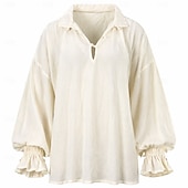  Medieval Renaissance Shirt Long Sleeves Pirate Viking Fancy Dress Unisex Viking Pirate Halloween Carnival Performance LARP Ren Faire Adults' Shirt