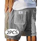 baratos Calções Estilo Casual-Homens Calção Shorts casuais Shorts de veludo cotelê Bolsos Cintura elástica Tecido Textura Conforto Respirável Curto Casual Ao ar livre Praia Férias Moda Preto + Azul Marinho céu azul+cinza Com