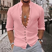 economico Strada-Per uomo Camicia Camicia di lino Camicia Estiva Camicia casual Camicia con Bottoni Semplice Casuale Quotidiano Blu Nero Bianco Rosa Manica Lunga Colletto alla coreana Estate Primavera Abbigliamento